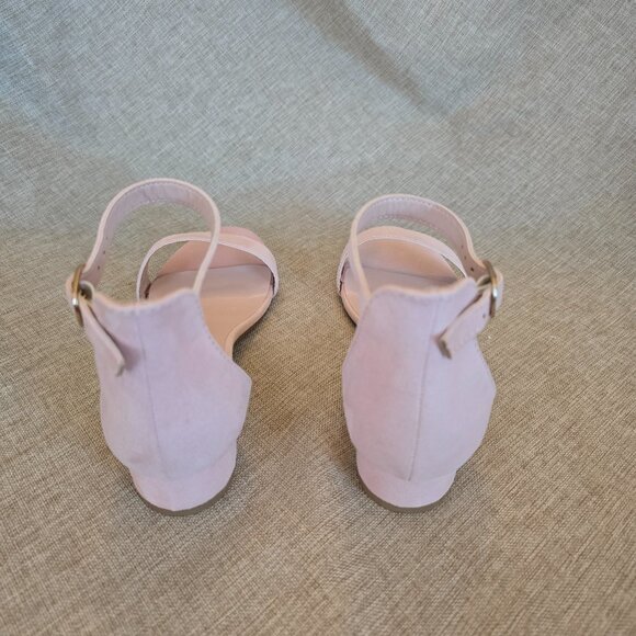 Girl's Pink Dress Shoes with Ankle Strap, Low Stacked Heel, Size 3 - Picture 4 of 5
